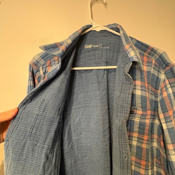 Gap Men's Retro Soft 100% Cotton Flannel Shirt Blue and Pink Size Large Relaxed - Picture 6 of 7